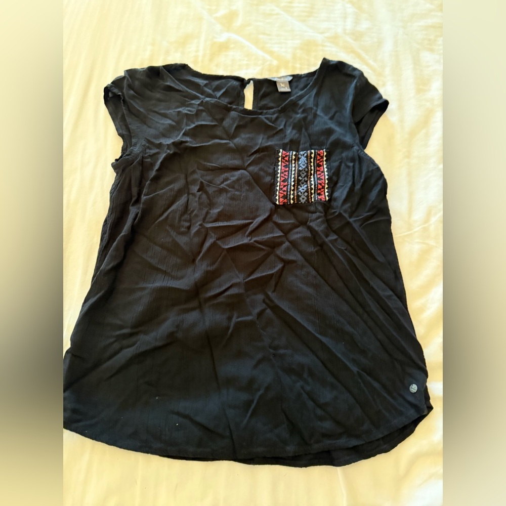 Eddie Bauer Black Blouse with Colorful Pocket